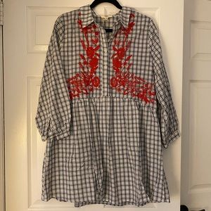 Tuckernuck Dropped Waist Dress with red embroidery